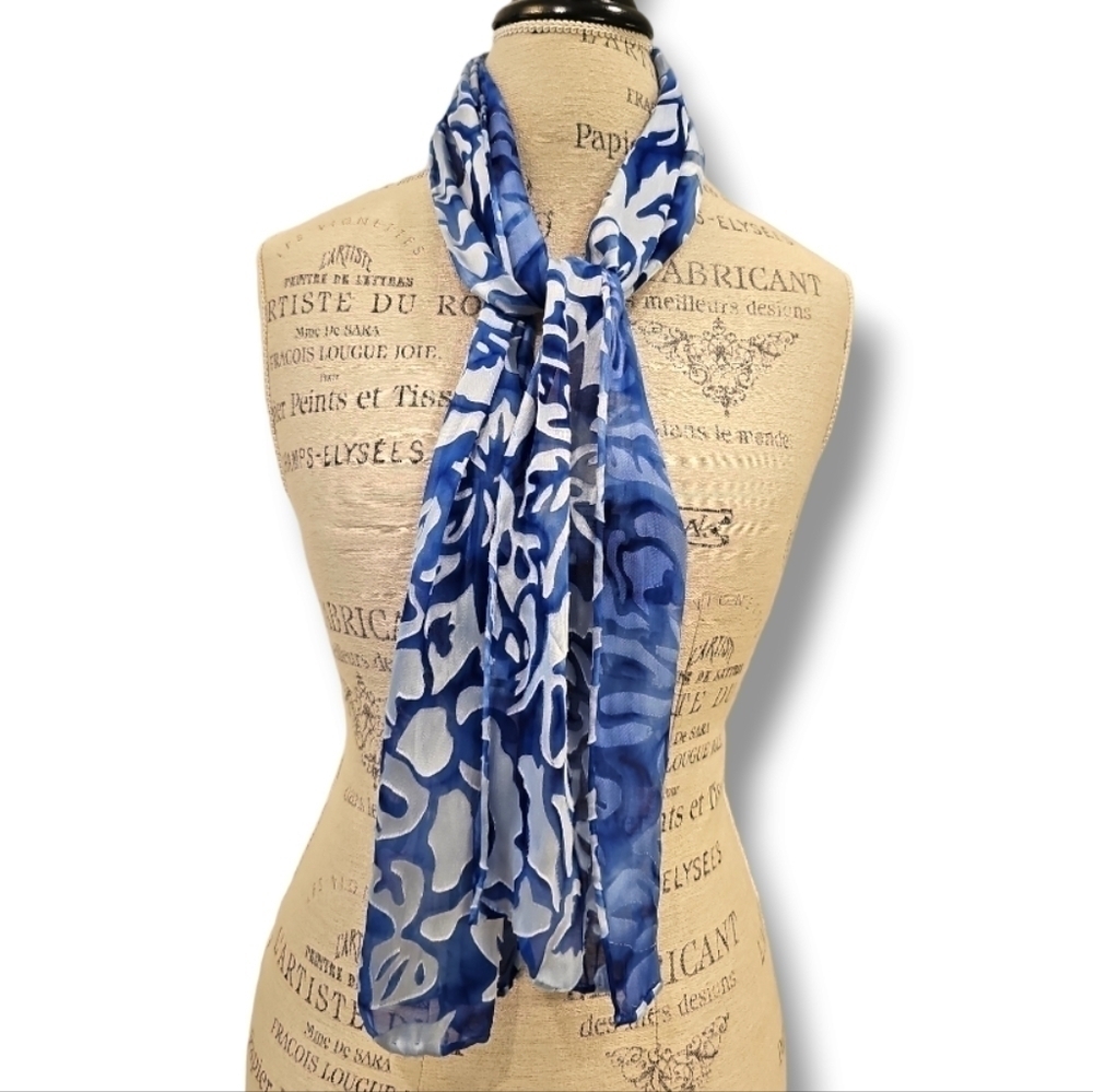Siobhan Handpainted Blue Silk Blend Scarf - OS